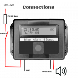 Wireless programmable 4 zone bilge alarm